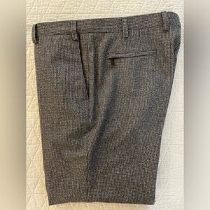 SARTORE Made in Italy Wool Flannel Heather Brown Check Flat Front Pant Size 38
